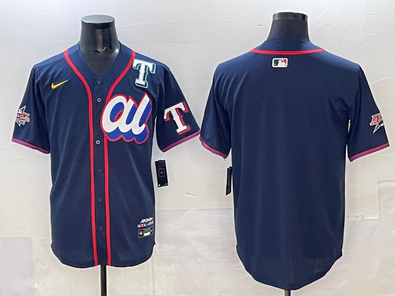 Men 2025 Texas Rangers blank blue Nike MLB All Star jersey style 2